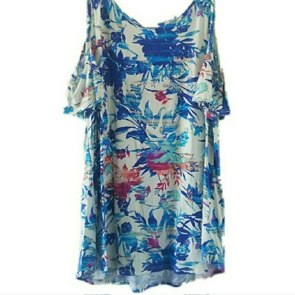 Tropical print open shoulder top - Picture 5 of 6